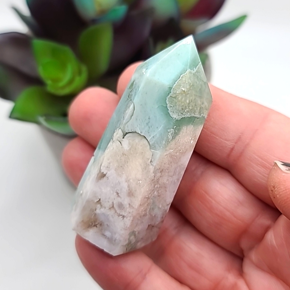 CLEARANCE Natural Green Flower Agate Crystal Tower S